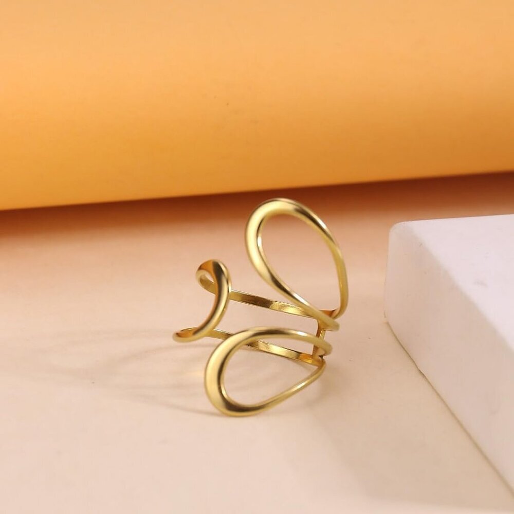 Women's Chunky Gold Non Tarnish Adjustable Thumb Ring Stainless Steel Jewelry - Picture 4 of 6